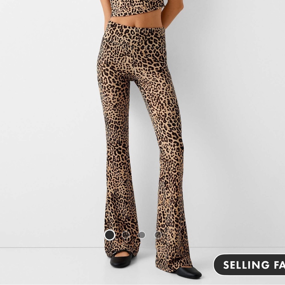Bershka Leopard-Print Flared Pants in Tan and Black